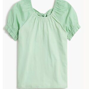 NWT J. Crew Mint Green Tie Back Peasant Boho Top Blouse Back Bow Tie Sz L